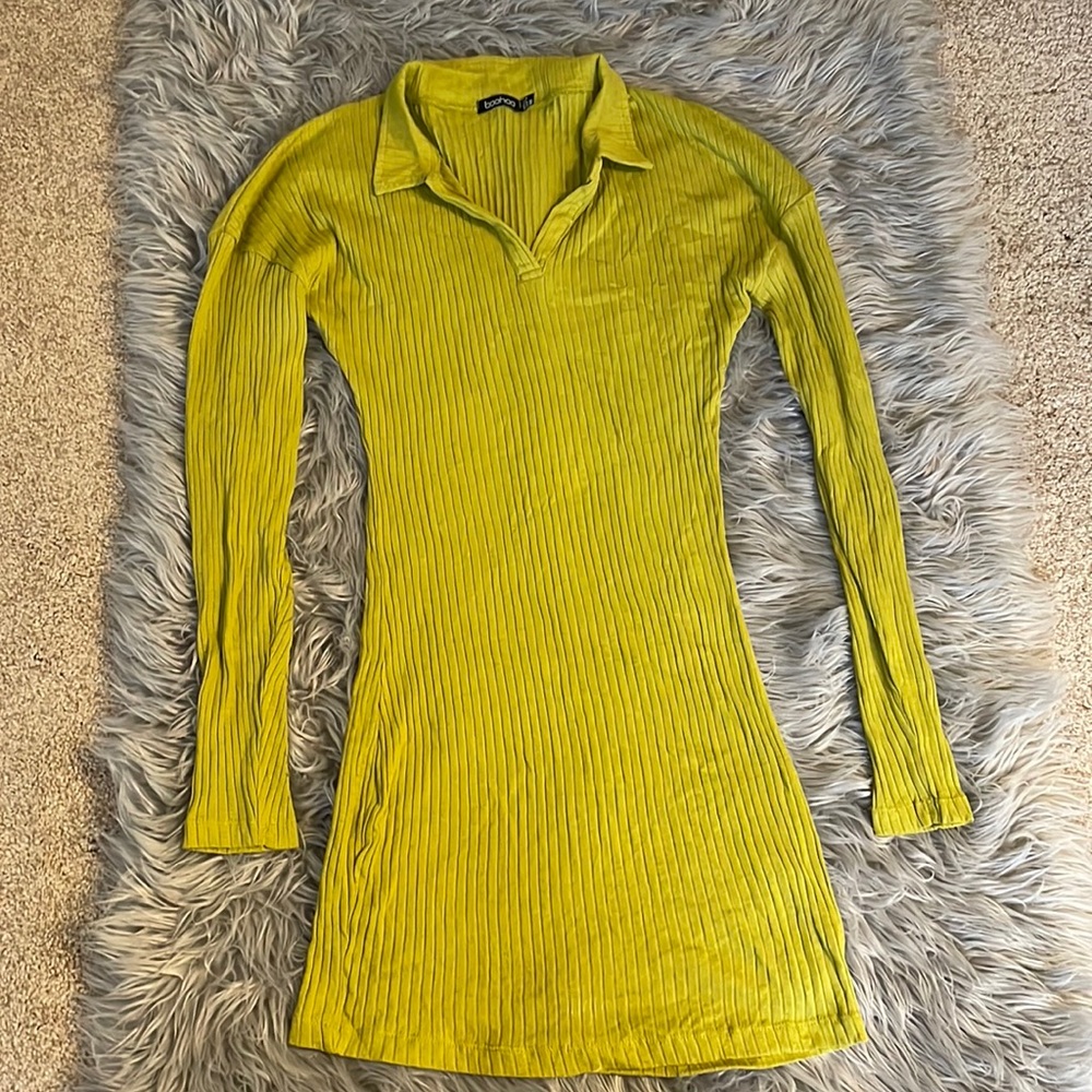 Ribbed lime green long sleeve dress